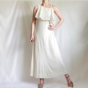 Vintage 70s Ivory Cream Maxi Dress